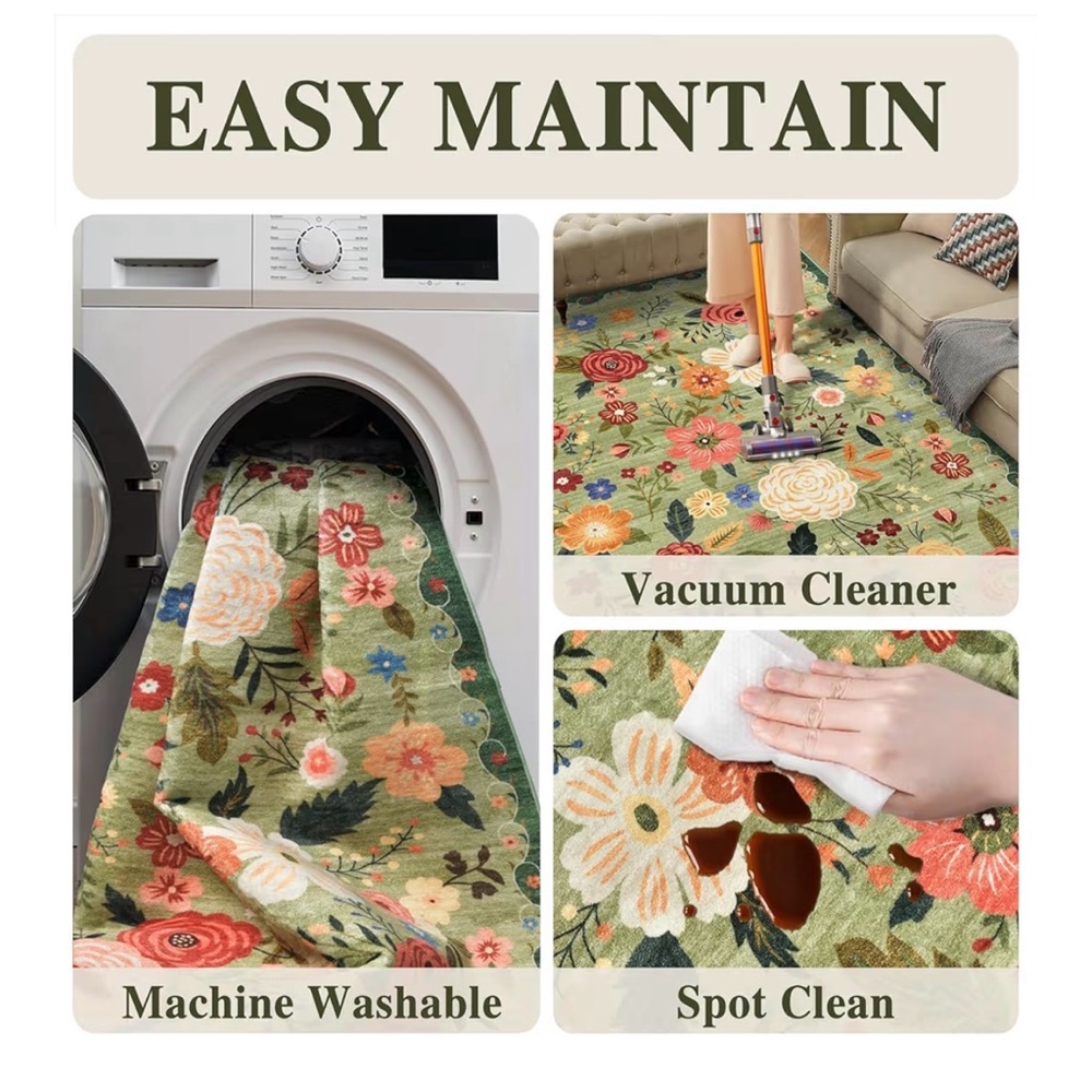 Floral Green Area Rug 8x10 - Picture 3 of 6